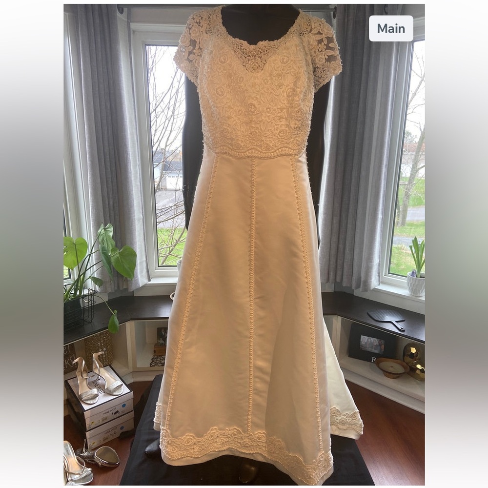 Ivory Pearl Beaded Lace & Satin Gown